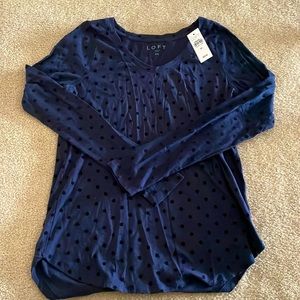 LOFT Navy Blue Polka Dot Long Sleeve Tee